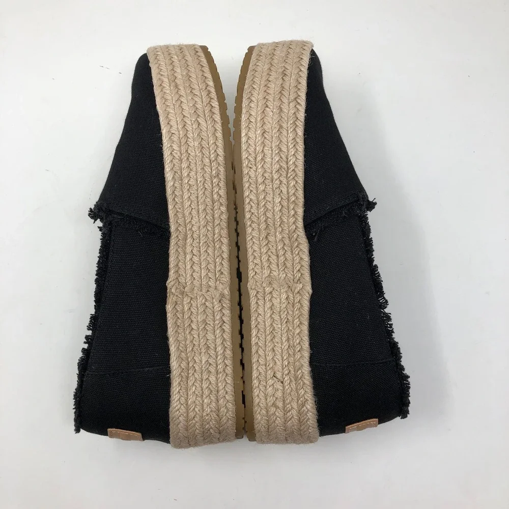 TOMS Valencia Platform Espadrille Womens Size 8 Black Frayed Canvas Shoes